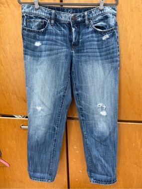 LOFT Boyfriend Jeans in Medium Wash Blue with Light Distressing